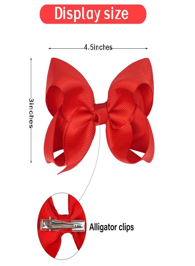 Ayesha Red Hair Bows 4.5 Inch Grosgrain Red Valentines Birthday Hair Bow for Little Girls Toddlers Hair Accessories- Set of 2 - Image 4